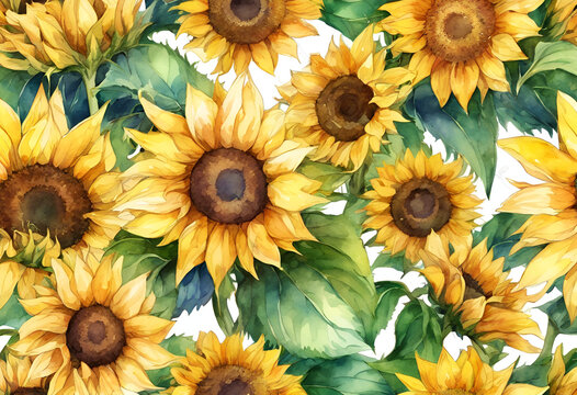 sunflowers clip art Wallpaper gift wrapping paper white background  oil painting Watercolor illustration 