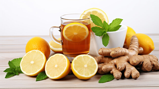 tea with lemon and mint HD 8K wallpaper Stock Photographic Image 