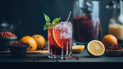 Lemon cocktail with crushed ice and mint in a jar - obrazy, fototapety, plakaty