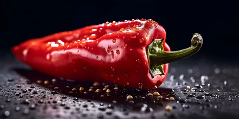 Fototapete Rund fresh red hot chili pepper with waterdrops © Zanni