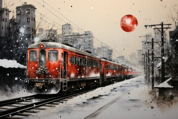 Christmas Trains - Generative AI - obrazy, fototapety, plakaty