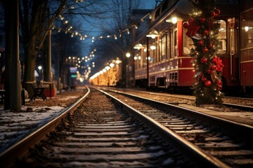 Fototapeta premium Christmas Trains - Generative AI