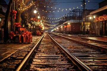 Naklejka premium Christmas Trains - Generative AI