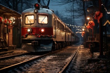 Naklejka premium Christmas Trains - Generative AI