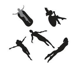 Free vector female hand drawn swimming silhouette set