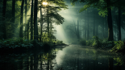 Enchanted Forest Mornings: Sunlight Through Misty Woods