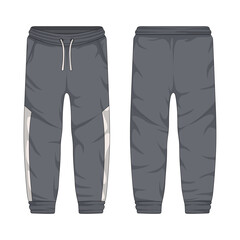 Training pants mockup front and back view. Casual trousers. Vector illustration - obrazy, fototapety, plakaty