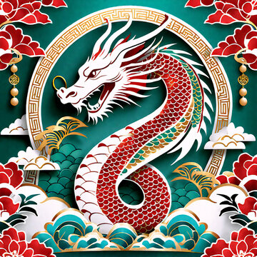 Illustration, red Chinese dragon, symbol of the New Year