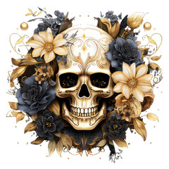 Vector human skull with flowers in png