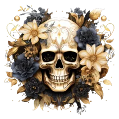 Zelfklevend Fotobehang Aquarel doodshoofd Vector human skull with flowers in png