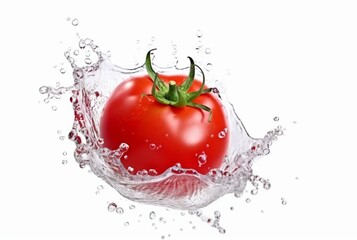 fresh tomatoes with water splash isolated on white background. generative ai