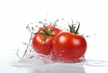 fresh tomatoes with water splash isolated on white background. generative ai
