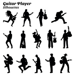 Collection of illustrations of guitar player silhouettes
