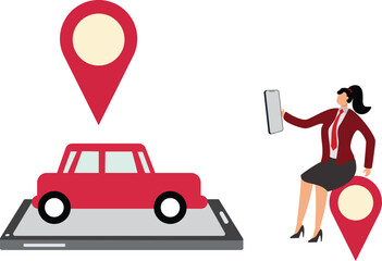 Renting Car Using Mobile App Businesswoman