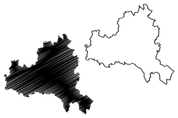 Korneuburg district (Republic of Austria or Österreich, Lower Austria or Niederösterreich state) map vector illustration, scribble sketch Bezirk Korneuburg map