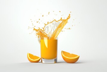 glass of orange juice with water splash isolated on white background. generative ai