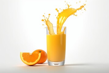 glass of orange juice with water splash isolated on white background. generative ai