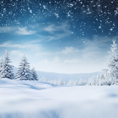 Fototapeta na wymiar Beautiful background image of light snowfall falling over of snowdrifts.