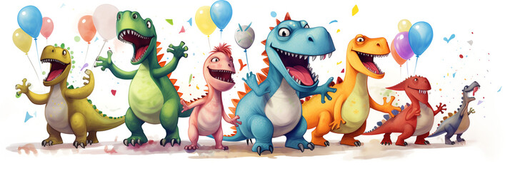 dinosaurs having party cartoon fun white background