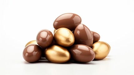 Chocolate egg candies isolated on white background