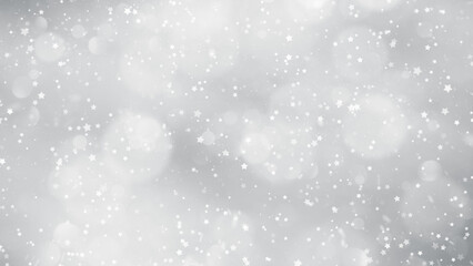 Abstract silver white snow bokeh with stars illustration background.