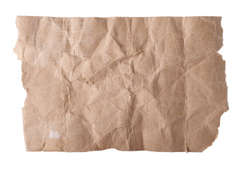 Piece of torn cardboard on a white background.Torn wrinkled cardboard used as a background design element. 
