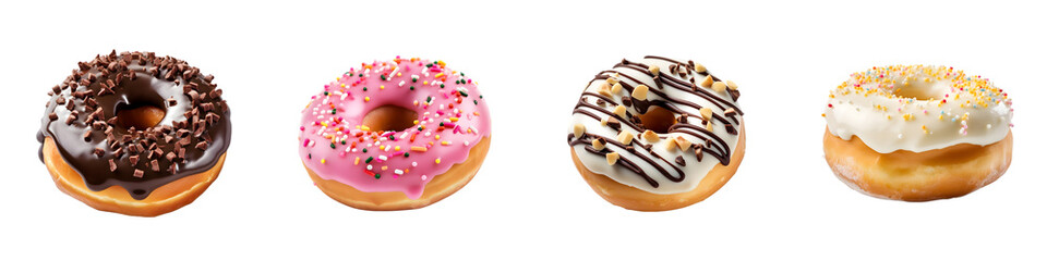 Assorted Donuts with Various Toppings on Transparent Background