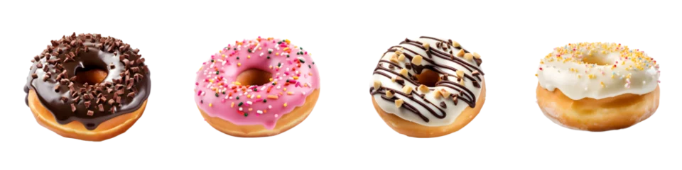 Deurstickers Assorted Donuts with Various Toppings on Transparent Background © John