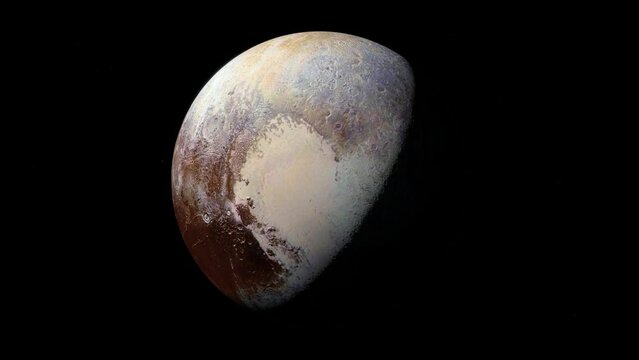 Pluto orbiting in outer space.