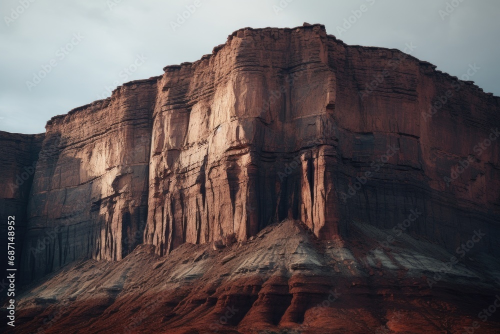Poster a very tall rock formation standing in the middle of a vast desert. this image can be used to depict