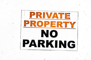 private property no parking sign black and red on white background