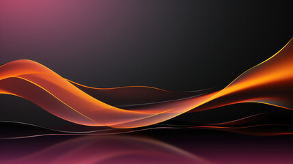 Smooth black and orange waves flow in a tranquil purple background, abstract design with a vibrant gradient.