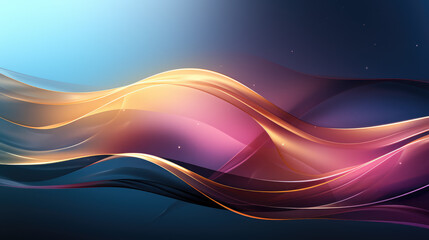Modern abstract design with flowing golden yellow and pink waves on blue background.