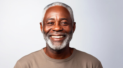 Smiling old black man portrait on isolated background - ai generative