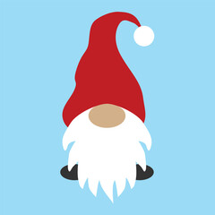 Christmas gnome in red hat. Gnome icon on blue background. Vector