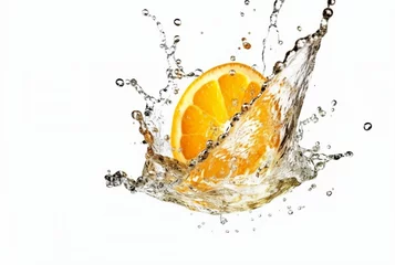 Poster orange slices with water splash isolated on white background. generative ai © LivroomStudio