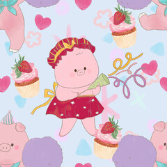 Watercolor animal woodland zoo farmer  party cute doodle cartoon style seamless pattern Ideal kids design