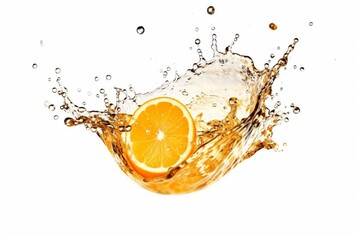 orange slices with water splash isolated on white background. generative ai