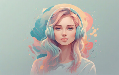 A girl wearing a headset to represent mental health awareness. Inner peace and positivity.