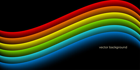 Black with bright rainbow lines background for posters, stories, product advertisements, booklets, flyers