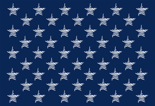 White embroidered stars on blue background