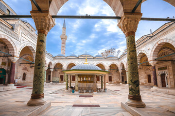 The Bayezid II Mosque in Istanbul courtyard and shadirvan view