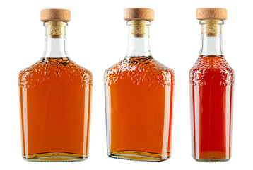 Set of brandy bottles isolated on white background.