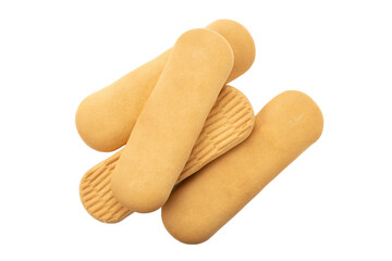 Crackers. Delicious baby wheat cookies on an isolated white background. Fresh confectionery biscuit.