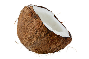Half coconut isolated on white background. Full depth of field.