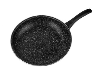 Modern empty cast frying pan with ceramic non-stick coating isolated on white background. Design element.