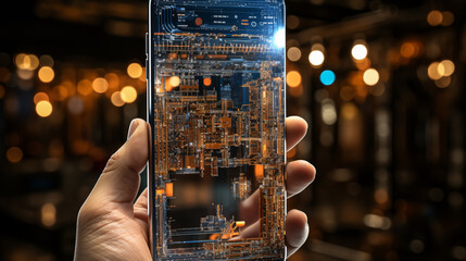 the man is holding a white symbol on his hand, in the style of mechanized precision, created by ai