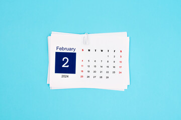 February Calendar 2024 page on blue