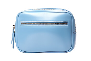 Luxury Light Blue Leather Portable Travel Makeup Bag Waterproof On Transparent Background