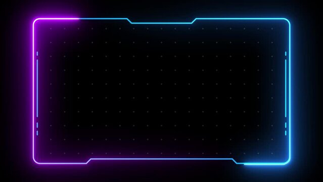 Animated futuristic frame with neon lighting color, 4K video motion graphic isolated on overlay background. Futuristic light effect for overlay element. Empty copy space.